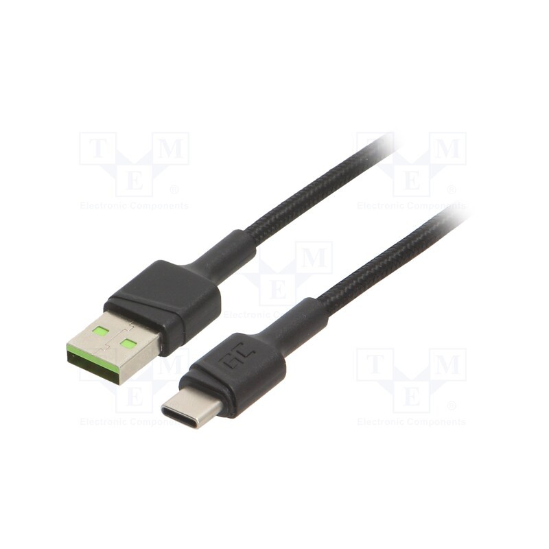 1 pcs x GREEN CELL - KABGC22 - Cable, USB 2.0, USB A plug,USB C plug, 1.2m, black, 480Mbps, 18W