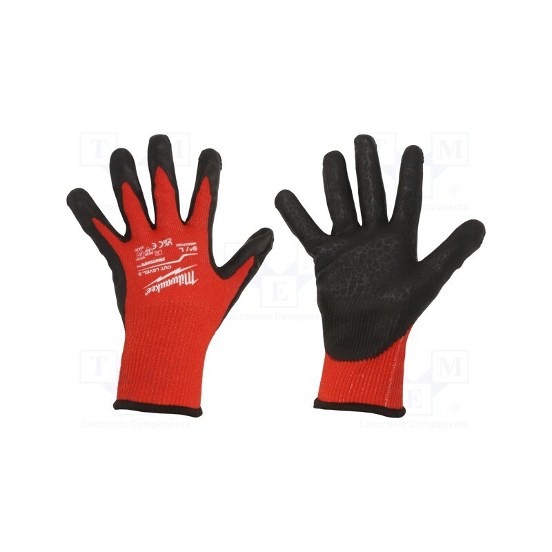 1 set x Milwaukee - 4932471421 - Protective gloves, Size: 9,L, black/red, Resistance to: cutting