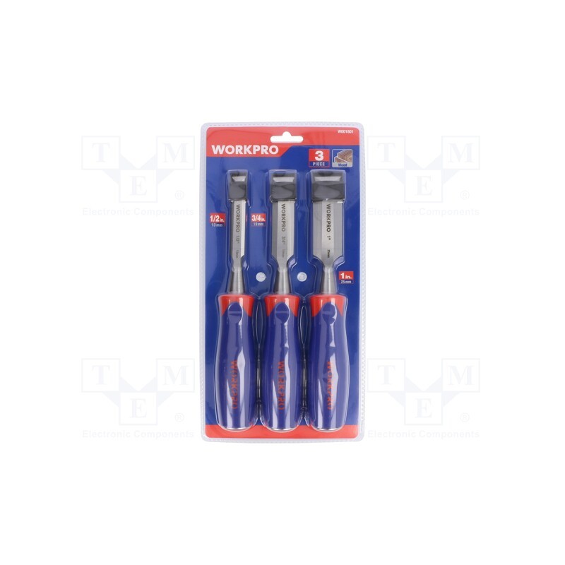 1 set x Workpro - W001801 - Kit: chisels, wood, 13mm,19mm,25mm, 3pcs.