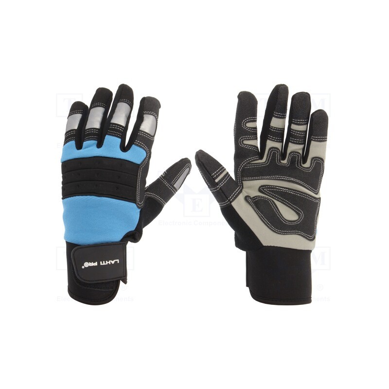 1 set x LAHTI PRO - L280709K - Protective gloves, Size: 9, black/blue, microfiber,plastic