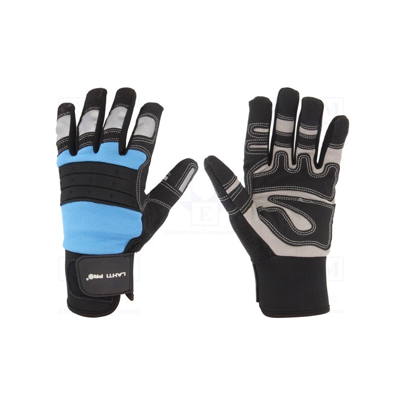 1 set x LAHTI PRO - L280710K - Protective gloves, Size: 10, black/blue, microfiber,plastic
