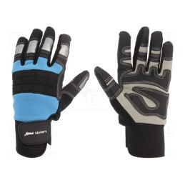 1 set x LAHTI PRO - L280708K - Protective gloves, Size: 8, black/blue, microfiber,plastic
