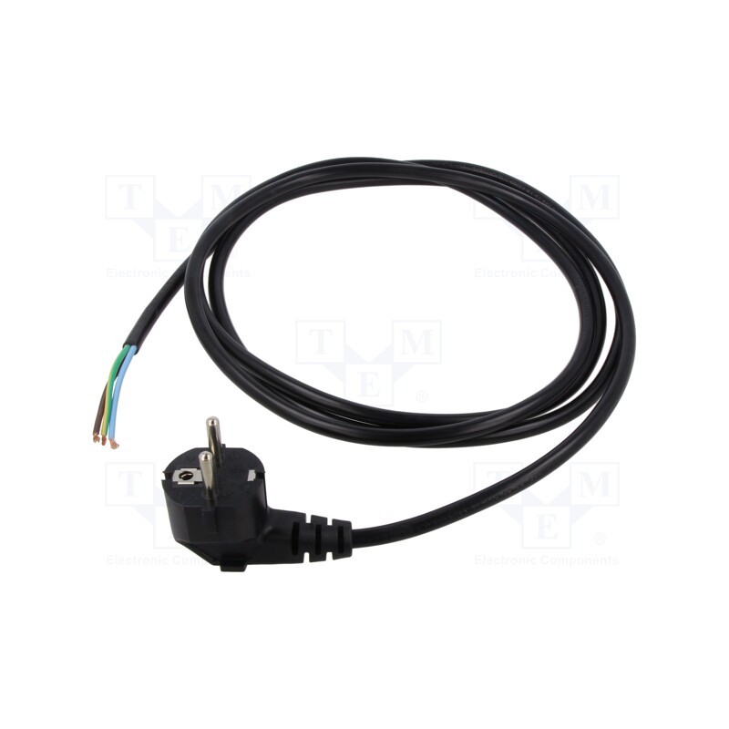 1 pcs x Qualtek Electronics - 366042-D01 - Cable, 3x1mm2, CEE 7/7 (E/F) plug angled,wires, PVC, 2.5m, black