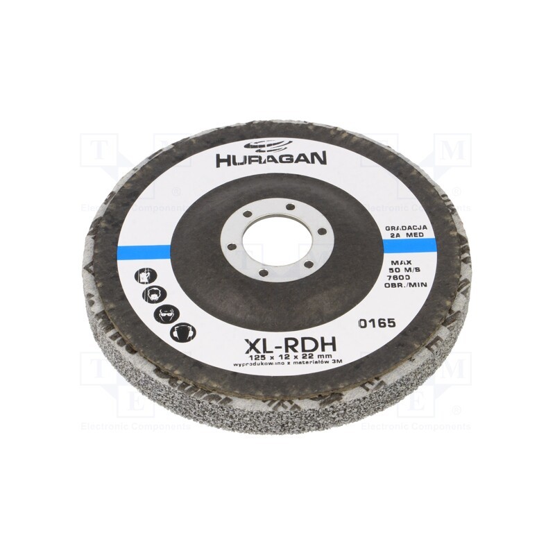1 pcs x HURAGAN - XL-RDH 2A MED 125X 12X 22MM - Grinding wheel, fleece, Dim: Ø125x12mm, Mount.hole diam: 22mm
