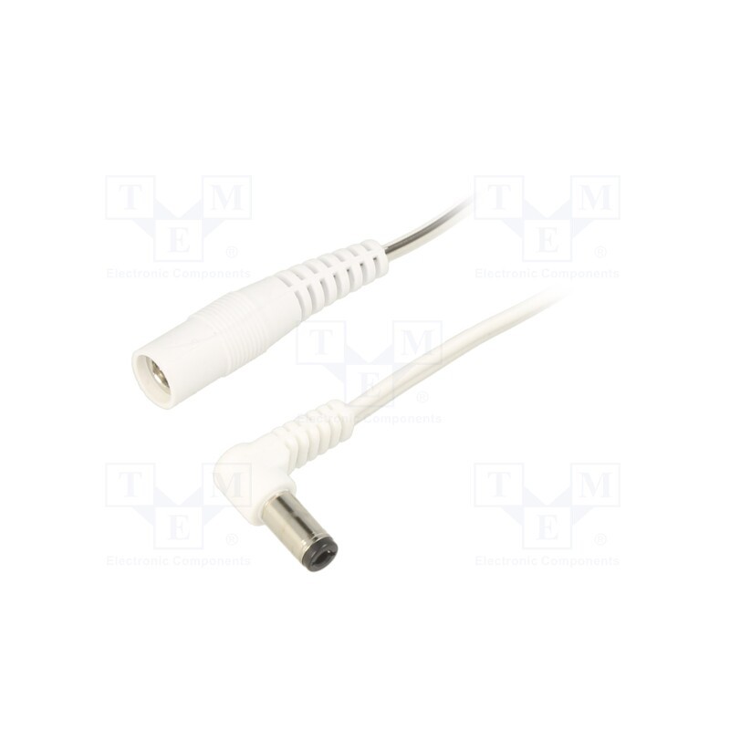 1 pcs x WEST POL - A25-C25-T050-150WH - Cable, 2x0.5mm2, DC 5,5/2,5 plug,DC 5,5/2,5 socket, angled, 1.5m