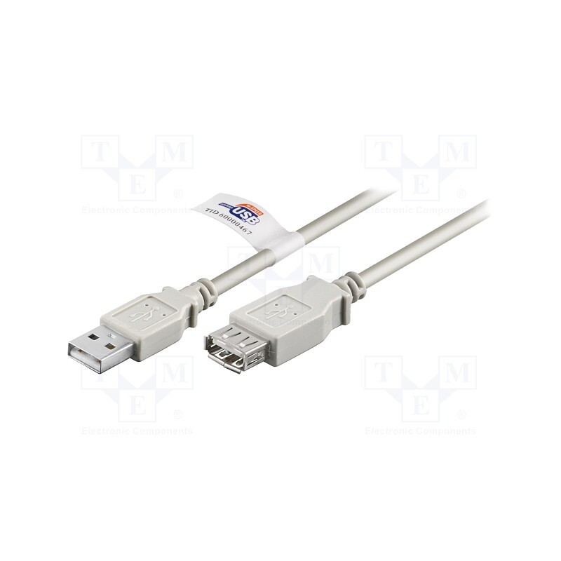 1 pcs x Goobay - 68916 - Cable, USB 2.0, USB A socket,USB A plug, 5m, grey, 480Mbps