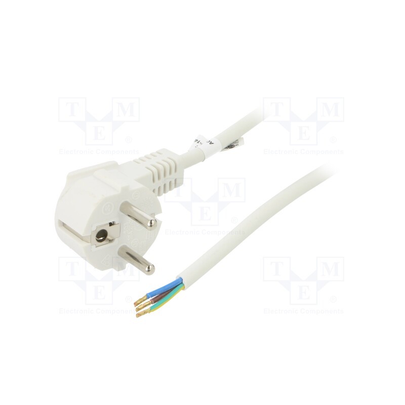 1 pcs x Goobay - 93312 - Cable, CEE 7/7 (E/F) plug angled,wires, PVC, 3m, white, 10A, 250V