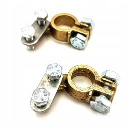 Set of brass battery terminals, brass minus plus