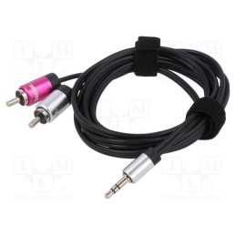 1 pcs x TASKER - TK060 - Cable, Jack 3.5mm 3pin plug,RCA plug x2, 1.5m, black, 0.08mm2