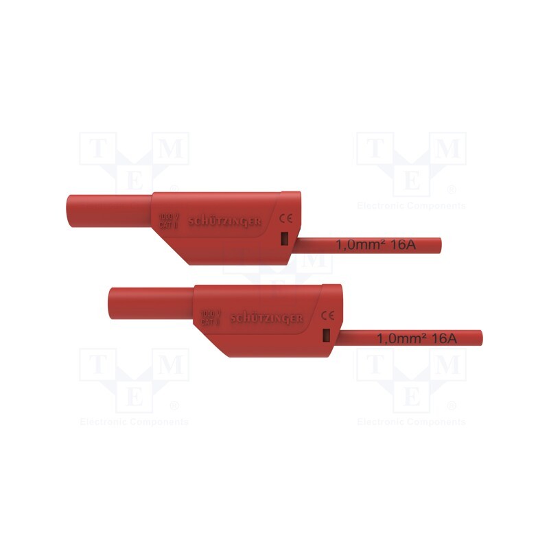 1 pcs x SCHu00dcTZINGER - VSFK 8501 / 1 / 100 / RT - Test lead, 16A, banana plug 4mm,both sides, Urated: 1kV, Len: 1m