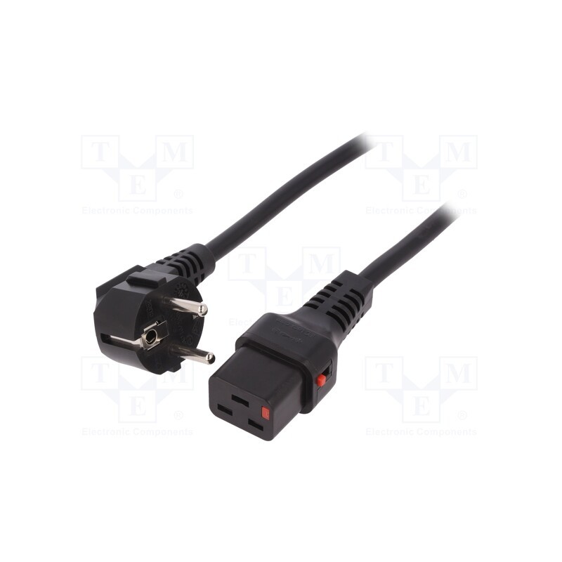 1 pcs x IEC LOCK - IEC-EL262S - Cable, CEE 7/7 (E/F) plug angled,IEC C19 female, PVC, 2m, black