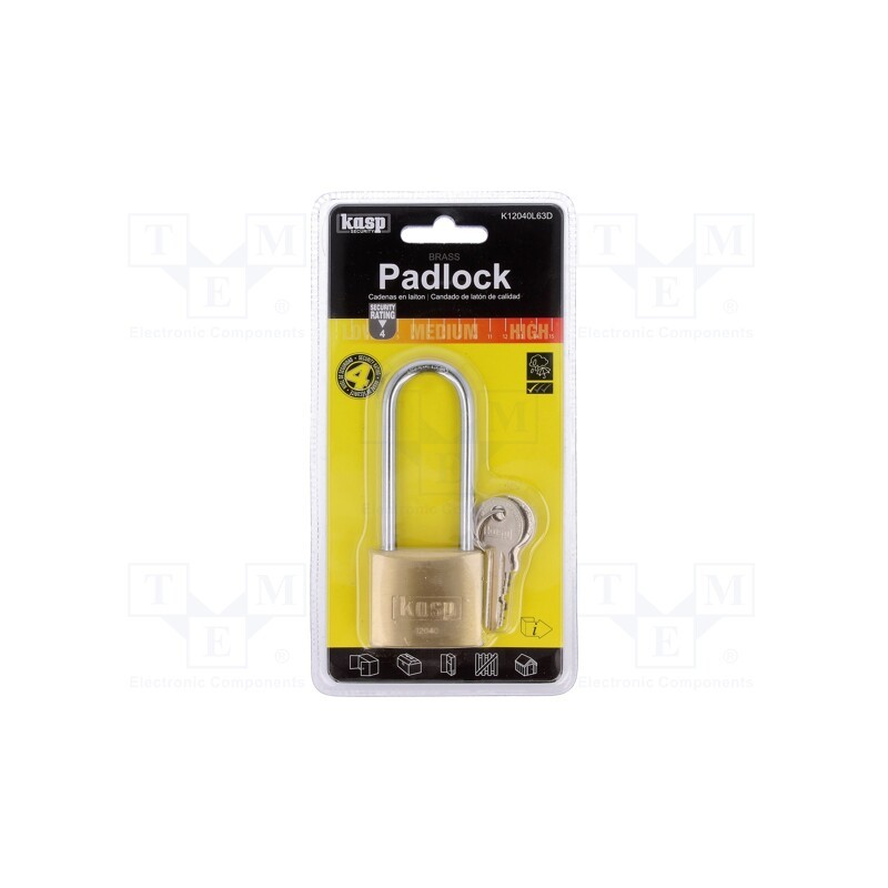 1 pcs x KASP - K12040L63D - Padlock, brass, hardened steel shackle,double bolted, shackle
