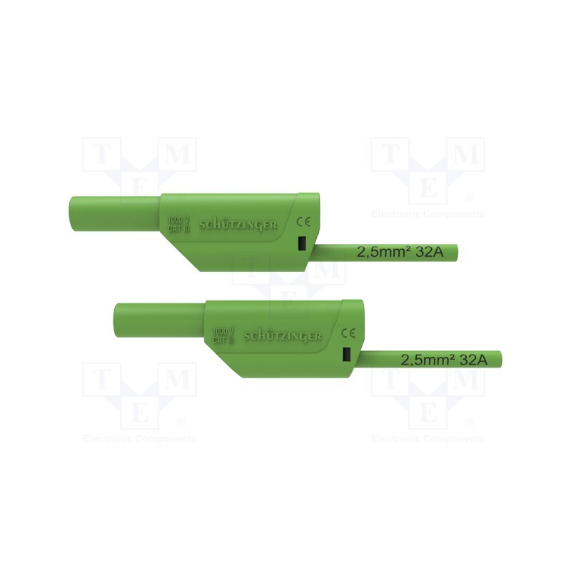 1 pcs x SCHu00dcTZINGER - VSFK 8701 / 2.5 / 100 / GN - Test lead, 32A, banana plug 4mm,both sides, Urated: 1kV, Len: 1m