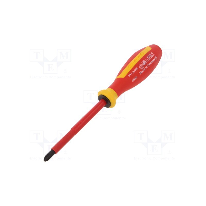 1 pcs x STAHLWILLE - 46653002 - Screwdriver, insulated, Phillips, PH2, Blade length: 100mm, 1kVAC