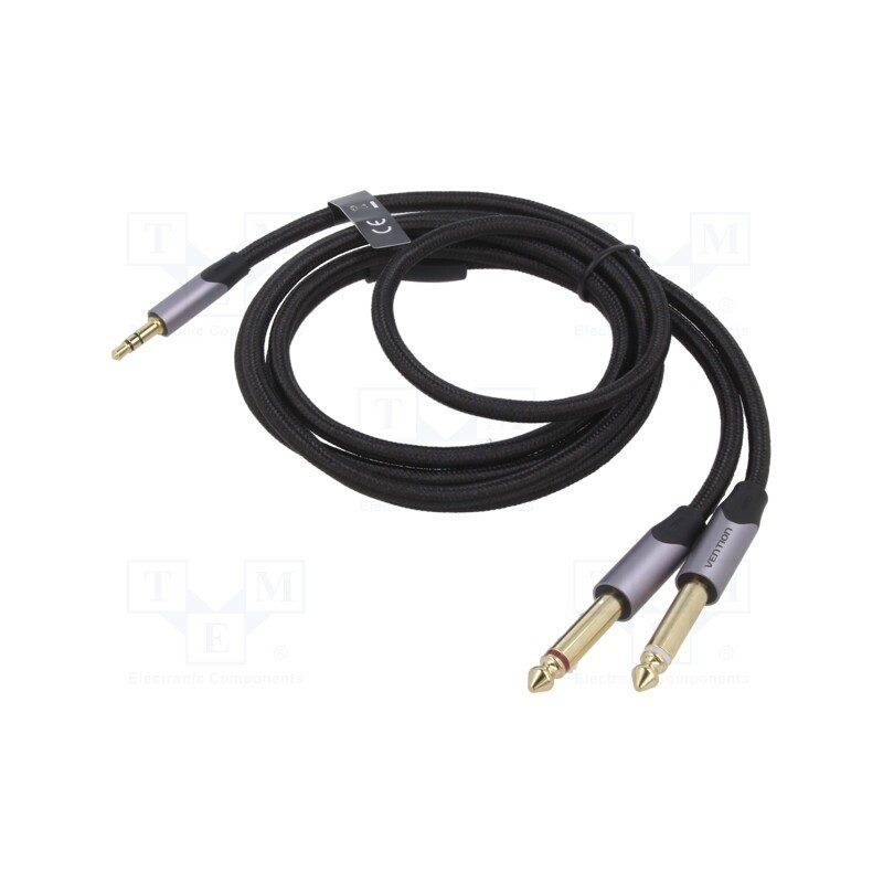 1 pcs x VENTION - BARHG - Cable, Jack 3,5mm 4pin plug,Jack 6,3mm plug x2, 1.5m, black