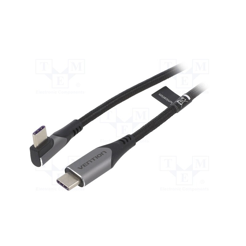 1 pcs x VENTION - TAKHD - Cable, USB 2.0, USB C plug,USB C angled plug, 0.5m, black, 100W