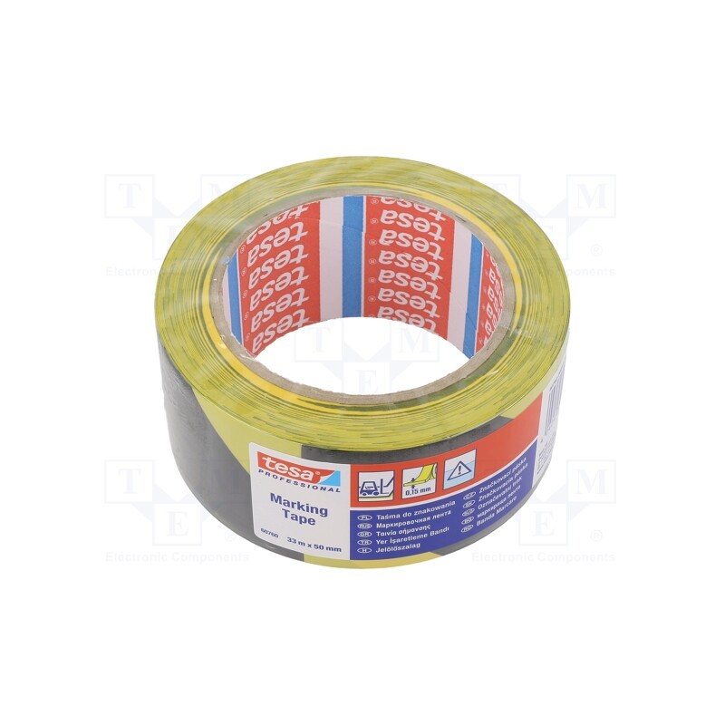 1 pcs x TESA - 60760-00093-15 - Tape: warning, yellow-black, L: 33m, W: 50mm, self-adhesive, 2.5N/cm
