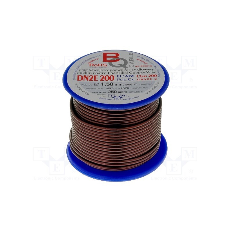 1 rol x BQ CABLE - DN2E1.50/0.25 - Coil wire, double coated enamelled, 1.5mm, 0.25kg, -65÷200°C