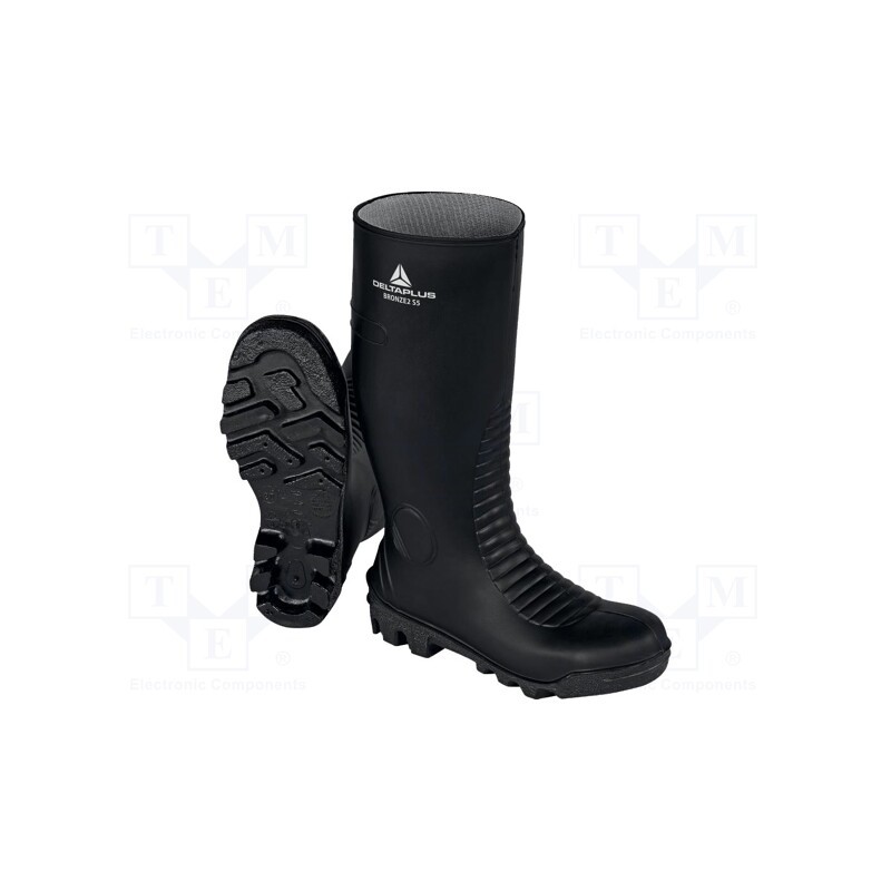 1 set x DELTA PLUS - BRON2S5NO46 - Boots, Size: 46, black, PVC, high,with metal toecap
