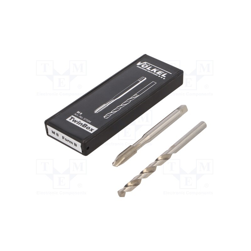 1 pcs x Vu00d6LKEL - 37594 - Tap, high speed steel cobalt HSS-E, M8, 1.25, ISO2/6H, 2pcs.