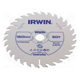 1 pcs x IRWIN - 1897192 - Circular saw, Ø: 160mm, Øhole: 20mm, Teeth: 30, wood