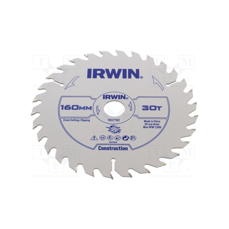 1 pcs x IRWIN - 1897192 - Circular saw, Ø: 160mm, Øhole: 20mm, Teeth: 30, wood