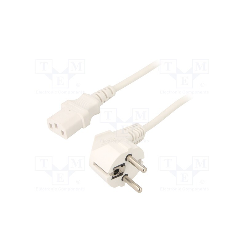 1 pcs x GEMBIRD - PC-186W-VDE - Cable, 3x0.75mm2, CEE 7/7 (E/F) plug angled,IEC C13 female, PVC