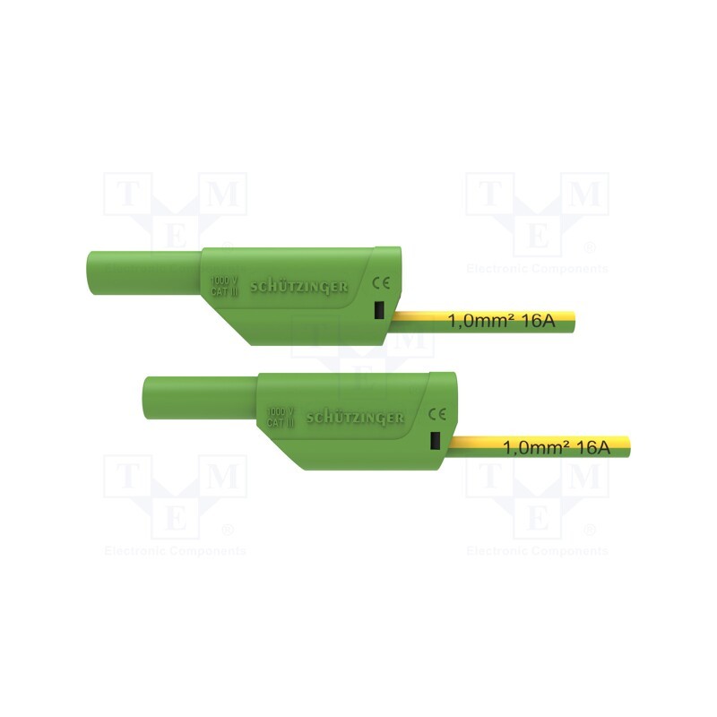 1 pcs x SCHu00dcTZINGER - VSFK 8701 / 1 / 200 / GNGE - Test lead, 16A, banana plug 4mm,both sides, Urated: 1kV, Len: 2m