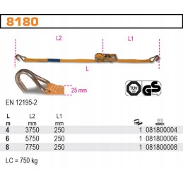 Lashing belt with tensioner 750kg 6m robur 8180 6m