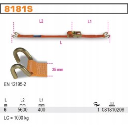 Lashing belt with tensioner 1000kg 6m robur 8181s 6m