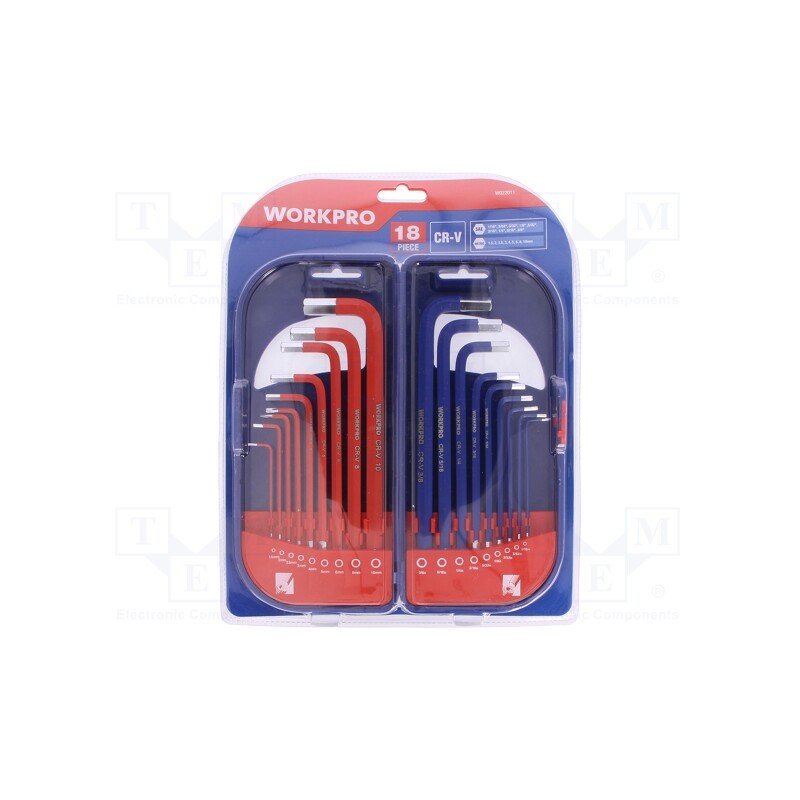 1 set x Workpro - W022011 - Wrenches set, hex key, Chrom-vanadium steel, 18pcs.
