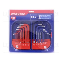 1 set x Workpro - W022010 - Wrenches set, hex key, Chrom-vanadium steel, 18pcs.