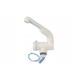 Compact white spout faucet for a camper trailer