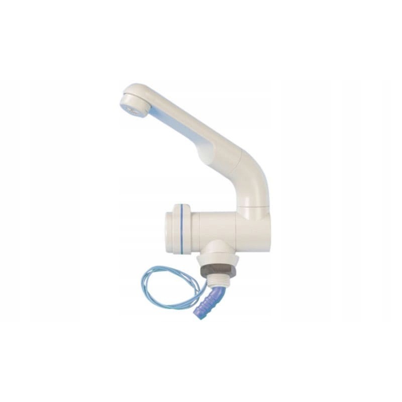 Compact white spout faucet for a camper trailer