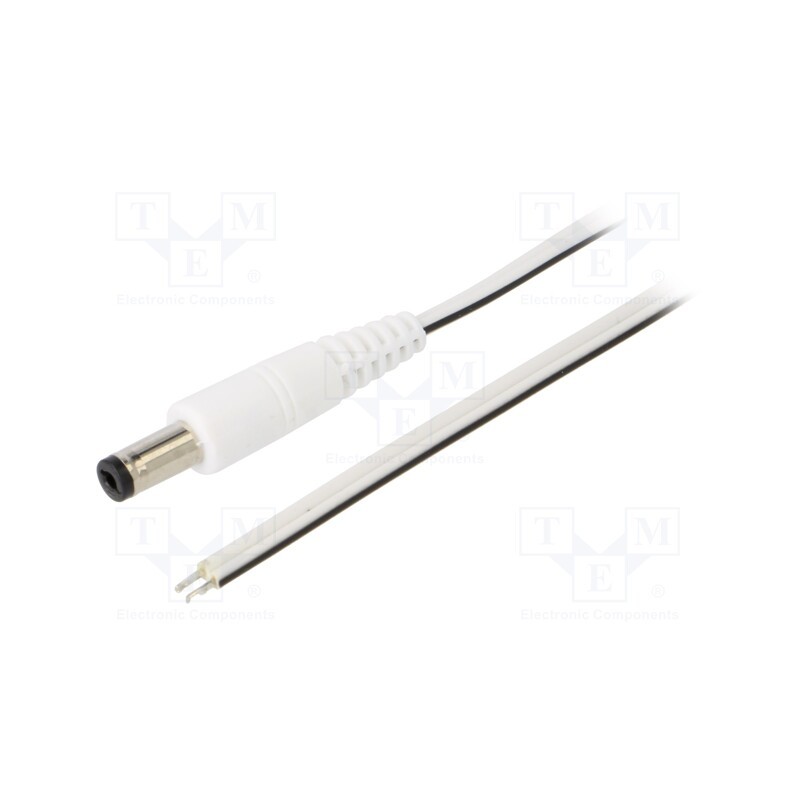 1 pcs x WEST POL - P21-TT-T050-150WH - Cable, 2x0.5mm2, wires,DC 5,5/2,1 plug, straight, white, 1.5m