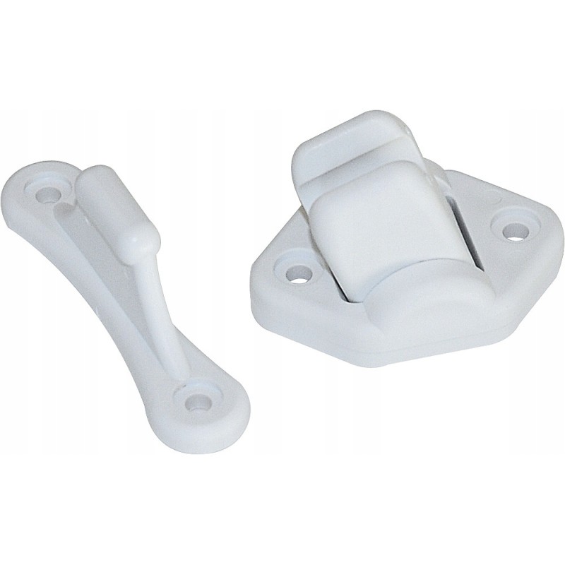 White plastic movable latch for a camper