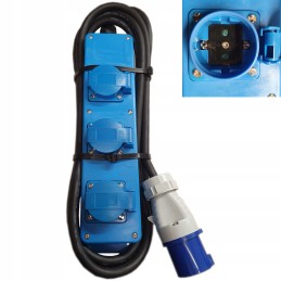 Three-way power strip with 3m cable and CEE plug for camping