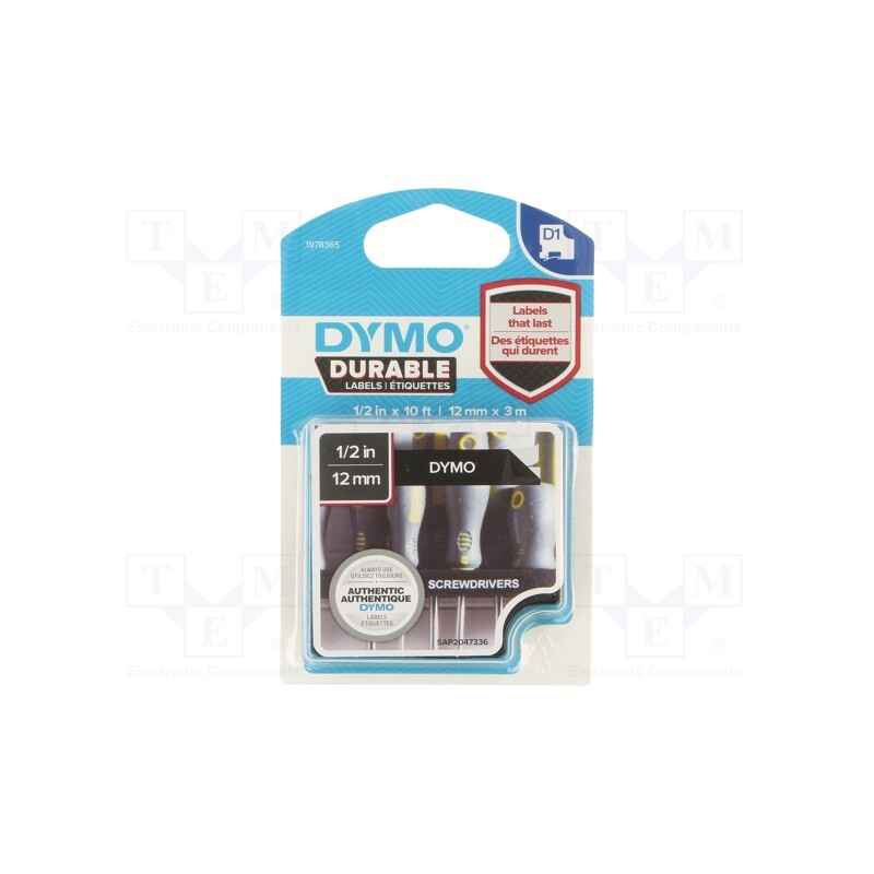 1 pcs x DYMO - 1978365 - Tape, 12mm, 3m, black, Character colour: white