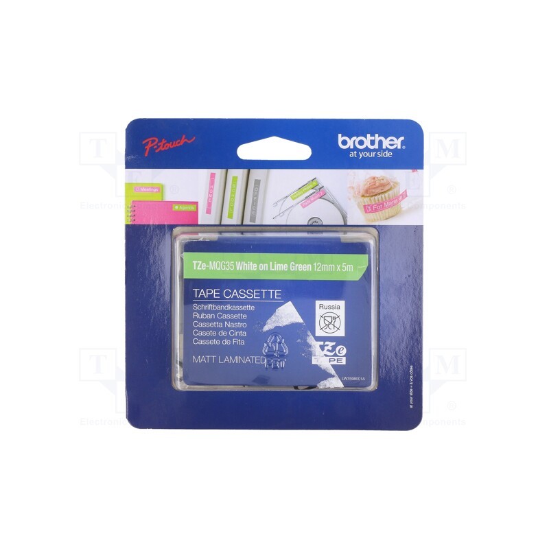 1 pcs x BROTHER - TZE-MQG35 - Tape, 12mm, 5m, green, Character colour: white, laminated,glued