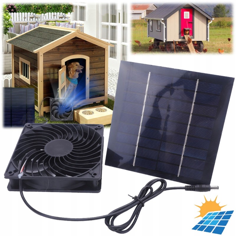Fan set with solar panel for caravan kennels