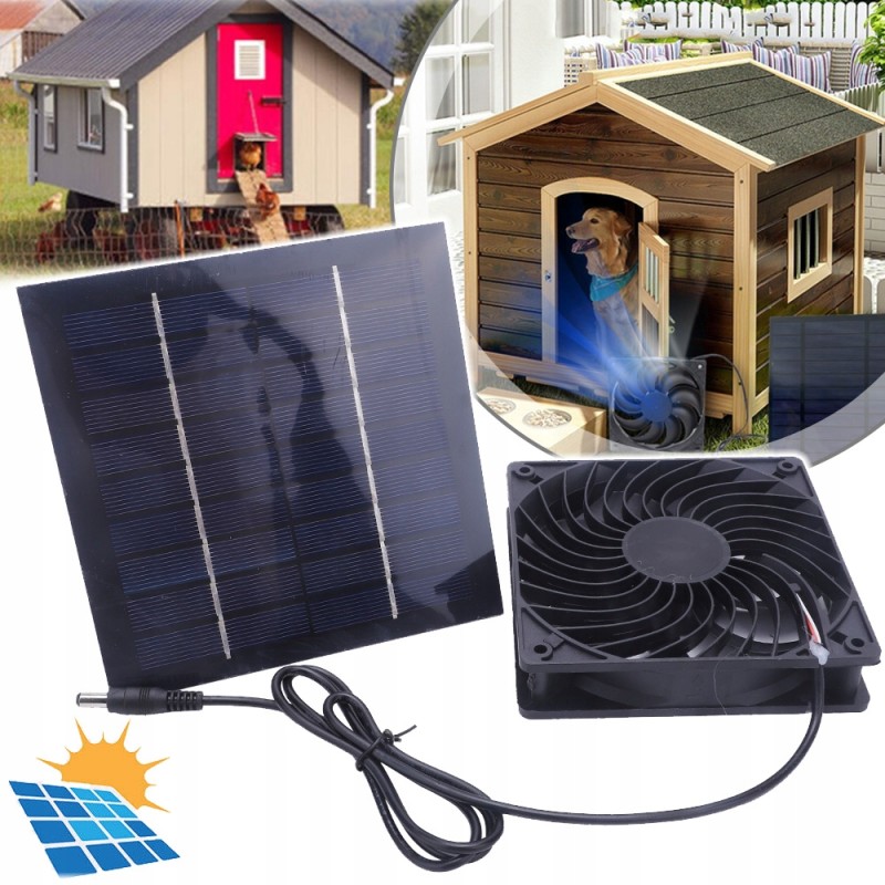 Exhaust fan with solar panel for poultry kennels