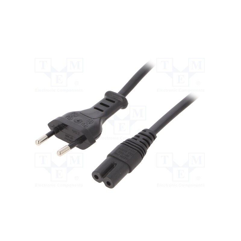 1 pcs x SCHURTER - 6013.0478 - Cable, 2x0.75mm2, CEE 7/16 (C) plug,IEC C7 female, PVC, 4m, black