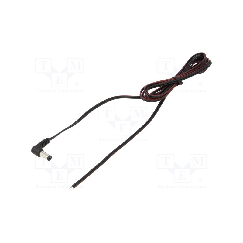 1 pcs x WEST POL - A21-TT-T035-150BK - Cable, 2x0.35mm2, wires,DC 5,5/2,1 plug, angled, black, 1.5m