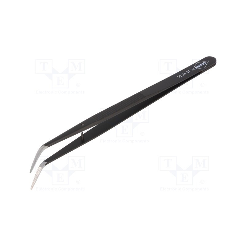 1 pcs x KNIPEX - 92 34 37 - Tweezers, 155mm, for precision works, Blades: curved, black