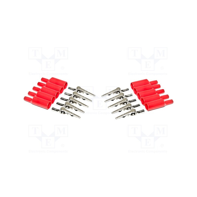 1 set x MUELLER ELECTRIC - BU-P2240-2 - Crocodile clip, 10A, Grip capac: max.8mm, Overall len: 51mm, red