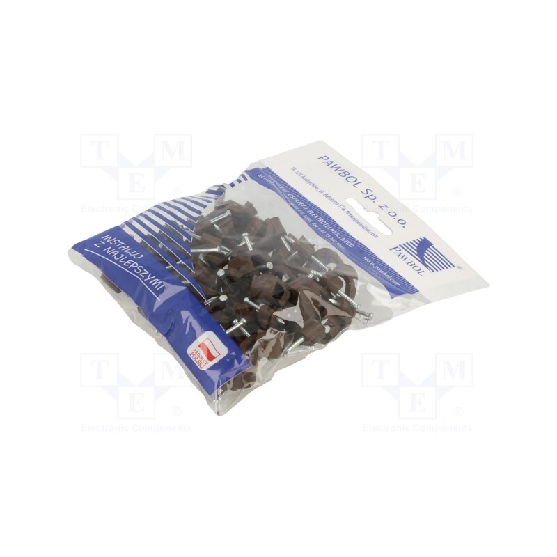 1 pcg x PAWBOL - H.7018B -50 - Holder, brown, for flat cable,YDYp 3x2,5, 50pcs, with a nail