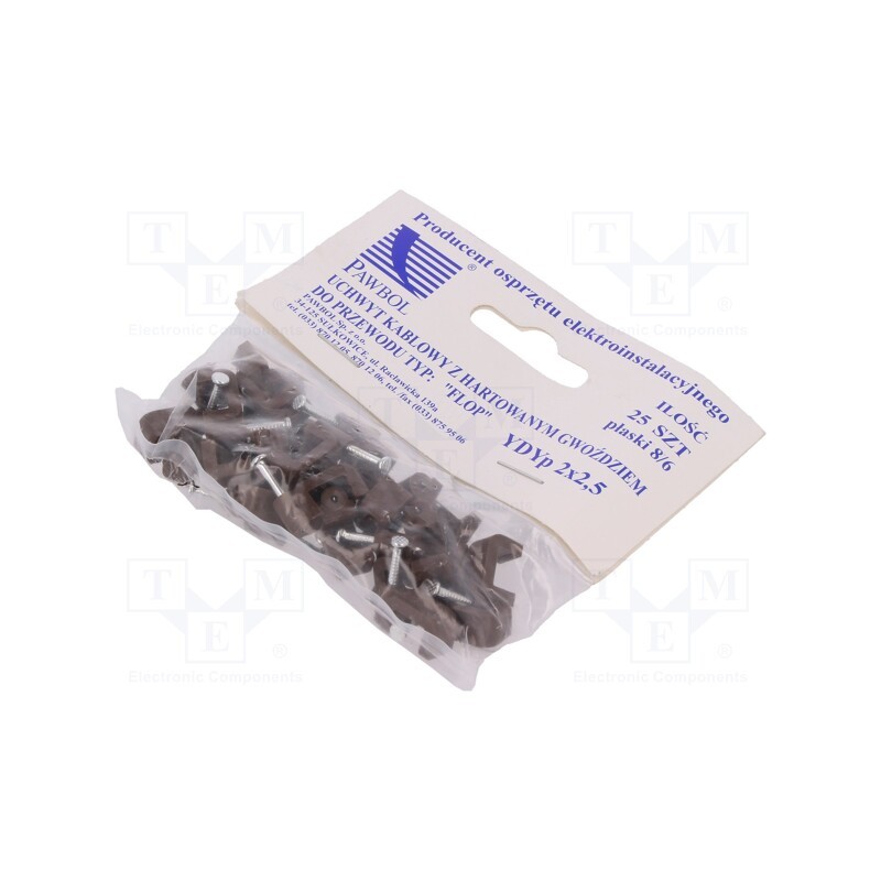 1 pcg x PAWBOL - H.7013B -25 - Holder, brown, for flat cable,YDYp 2x2,5, 25pcs, with a nail