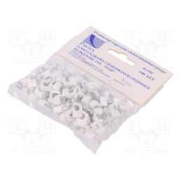 1 pcg x PAWBOL - H.7004A -100 - Holder, white, on round cable, 100pcs, with a nail, 6mm