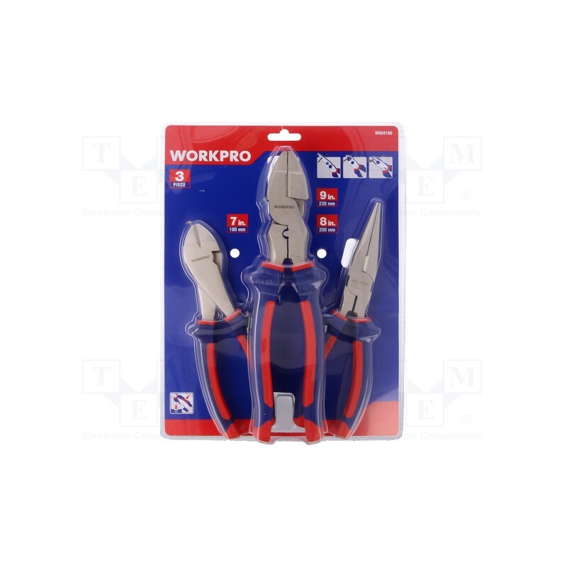1 set x Workpro - W004160 - Kit: pliers, cutting,flat,universal, 3pcs.