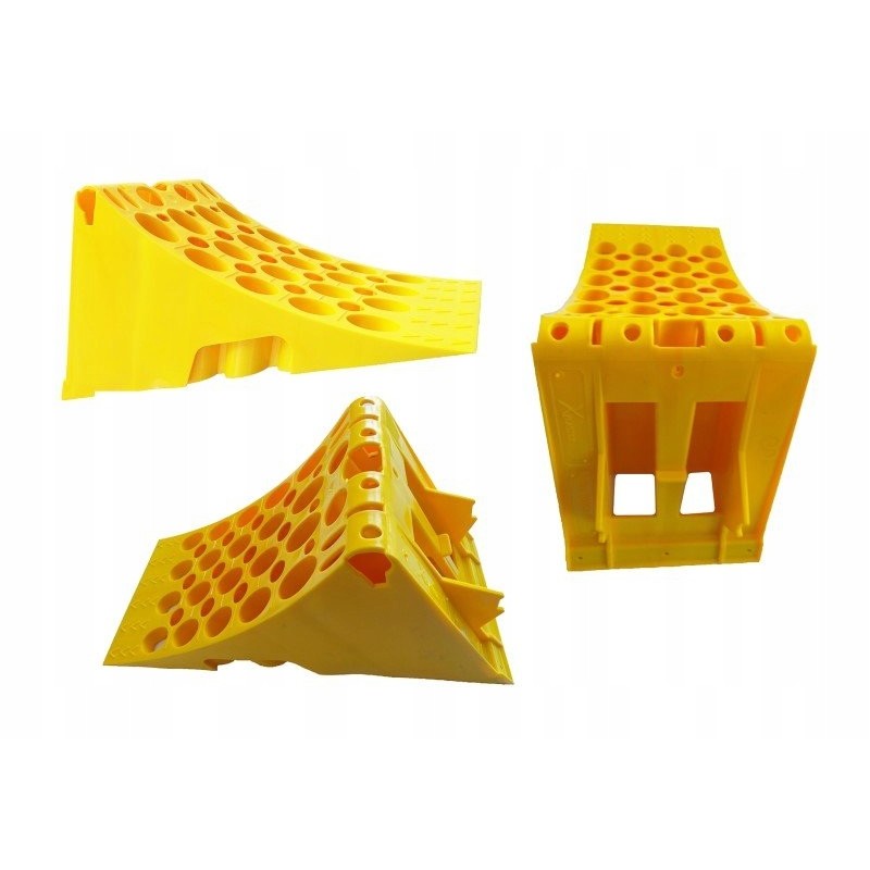 Large yellow plastic wheel chock